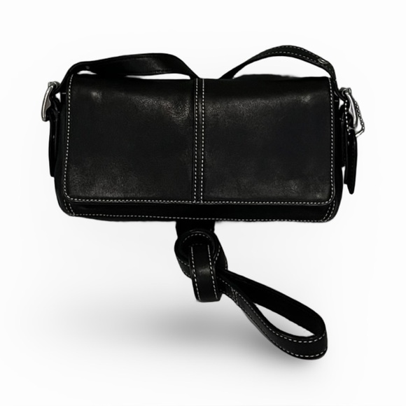 Coach Vintage Hamptons Black Leather Mini Flap Convertible Crossbody Bag - Picture 1 of 12